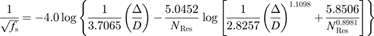 $$ \frac{1}{\sqrt{{f}_{\mathrm{s}}}}=-4.0\mathrm{log}\left\{\frac{1}{3.7065}\left(\frac{\Delta }{D}\right)-\frac{5.0452}{{N}_{\mathrm{Re}\mathrm{s}}}\mathrm{log}\left[\frac{1}{2.8257}{\left(\frac{\Delta }{D}\right)}^{1.1098}+\frac{5.8506}{{N}_{\mathrm{Re}\mathrm{s}}^{0.8981}}\right]\right\} $$