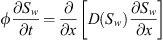 $$ \phi \frac{\partial {S}_w}{{\partial t}}=\frac{\partial }{{\partial x}}\left[D\left({S}_w\right)\frac{\partial {S}_w}{{\partial x}}\right] $$