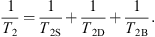 $$ \frac{\enspace 1}{{T}_2}=\frac{1}{{T}_{2\mathrm{S}}}+\frac{1}{{T}_{2\mathrm{D}}}+\frac{1}{{T}_{2\mathrm{B}}}. $$