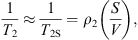 $$ \frac{1}{{T}_2}\approx \frac{1}{{T}_{2\mathrm{S}}}={\rho }_2\left(\frac{S}{V}\right), $$