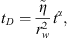 $$ {t}_{\mathrm{D}}=\frac{\stackrel{\tilde }{\eta }}{{r}_{\mathrm{w}}^2}{t}^{\alpha }, $$