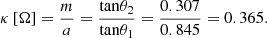 $$ \kappa \left[\mathrm{\Omega }\right]=\frac{m}{a}=\frac{\mathrm{tan}{\theta }_2}{\mathrm{tan}{\theta }_1}=\frac{0.307}{0.845}=0.365. $$