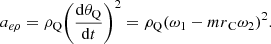 $$ {a}_{{e\rho }}={\rho }_{\mathrm{Q}}{\left(\frac{\mathrm{d}{\theta }_{\mathrm{Q}}}{\mathrm{d}t}\right)}^2={\rho }_{\mathrm{Q}}{\left({\omega }_1-{{mr}}_{\mathrm{C}}{\omega }_2\right)}^2. $$